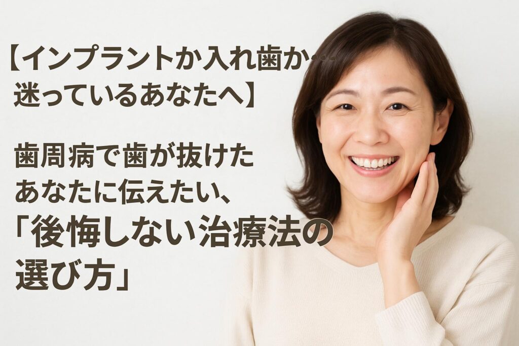 【インプラントか入れ歯か…迷っているあなたへ】 歯周病で歯が抜けたあなたに伝えたい、「後悔しない治療法の選び方」|かみあわせ専門 吉本歯科医院