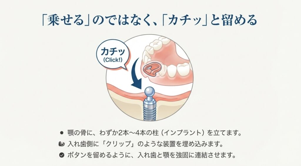 痛い・外れる・噛めない入れ歯でお悩みなら固定式入れ歯インプラントオーバーデンチャー｜咬み合わせ専門の吉本歯科医院【香川県高松市】