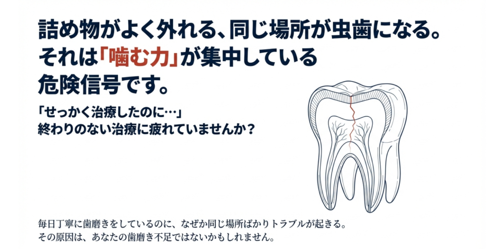 詰め物が何度も外れて虫歯が再発｜咬み合わせ専門の吉本歯科医院【香川県高松市】