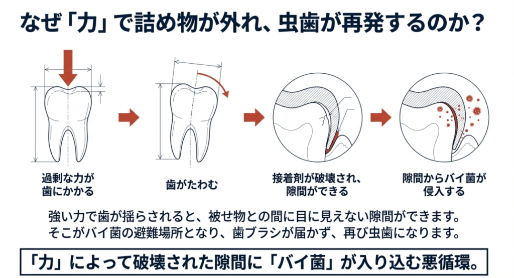 詰め物が何度も外れて虫歯が再発｜咬み合わせ専門の吉本歯科医院【香川県高松市】