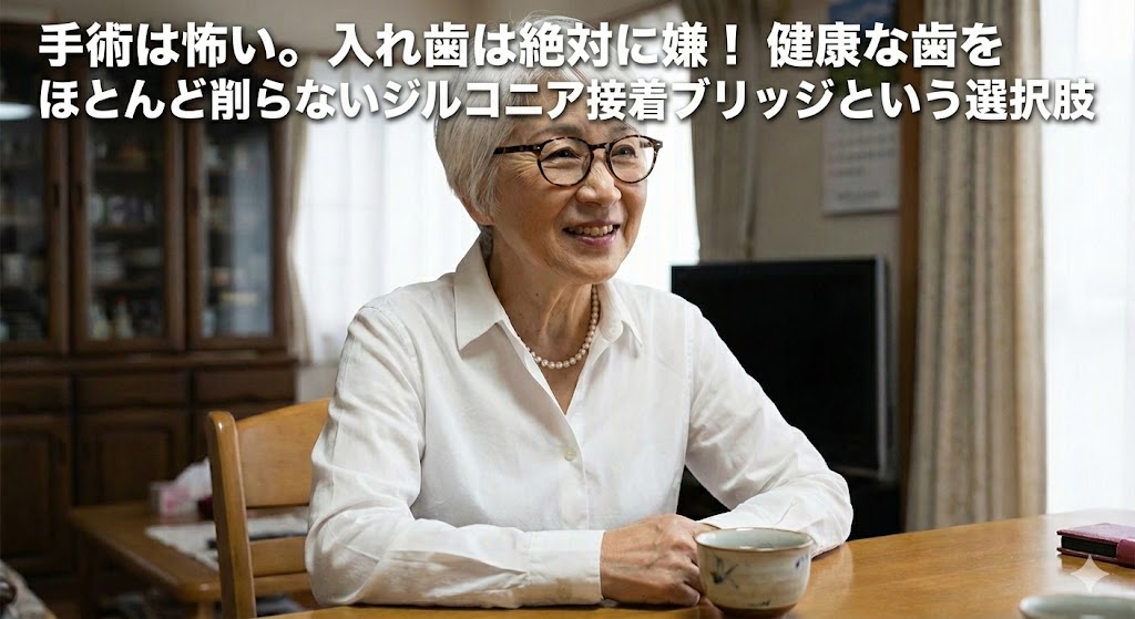 手術は怖い、でも入れ歯は嫌な方へ。「健康な歯をほとんど削らない」ジルコニア接着ブリッジという選択｜咬み合わせ専門【香川県高松市】