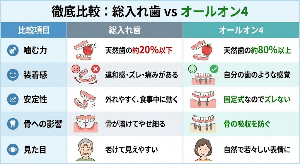 総入れ歯とオールオン4の違いを解説|咬み合わせ専門の吉本歯科医院【香川県高松市】