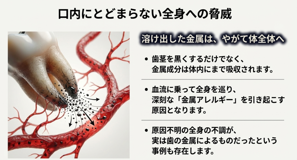 「【香川県高松市】歯や歯茎の黒ずみ、原因は『溶け出す金属』かも?全身の健康を守る治療相談は吉本歯科医院へ」