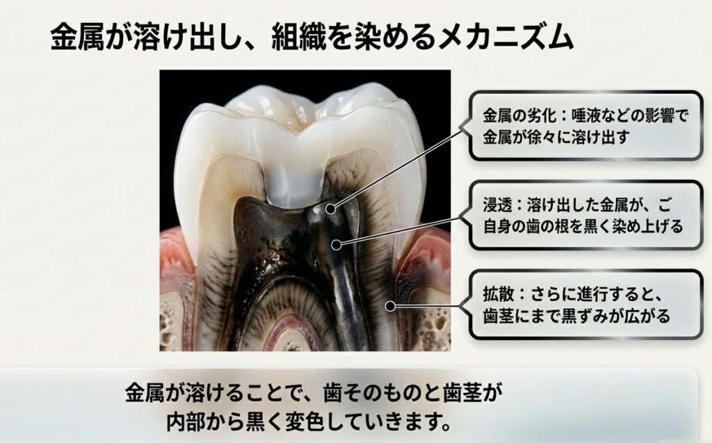 「【香川県高松市】歯や歯茎の黒ずみ、原因は『溶け出す金属』かも?全身の健康を守る治療相談は吉本歯科医院へ」