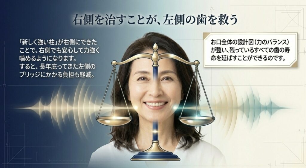 【50代の抜歯】左右両方がブリッジになる不安…総入れ歯への「連鎖崩壊」を防ぐ最後の選択肢とは?|咬み合わせ専門の吉本歯科医院【香川県高松市】