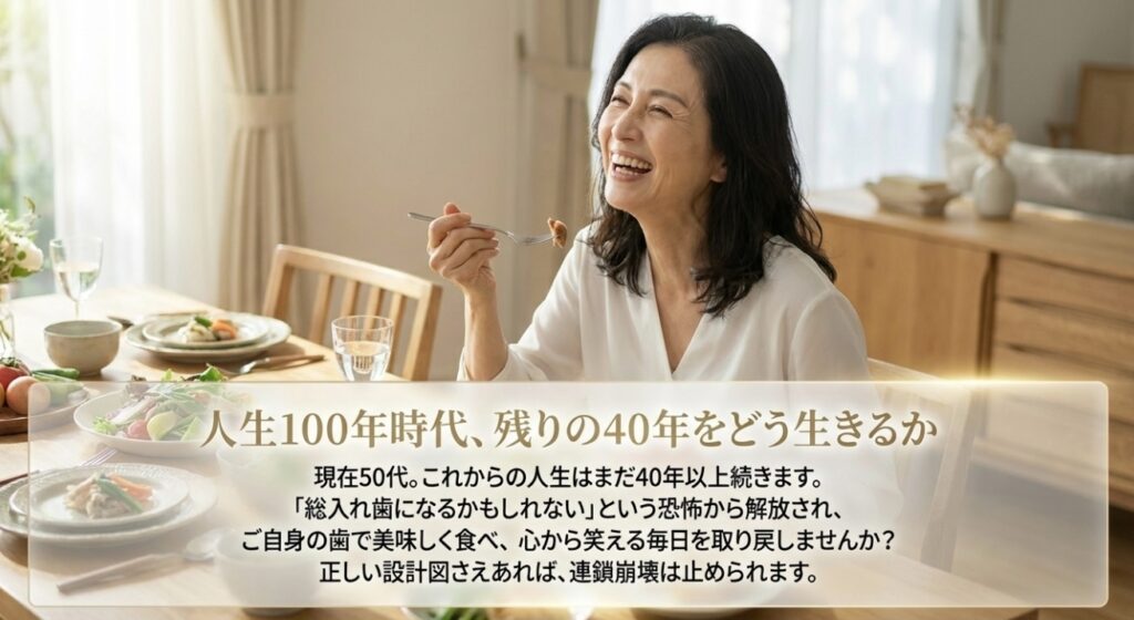 【50代の抜歯】左右両方がブリッジになる不安…総入れ歯への「連鎖崩壊」を防ぐ最後の選択肢とは?|咬み合わせ専門の吉本歯科医院【香川県高松市】