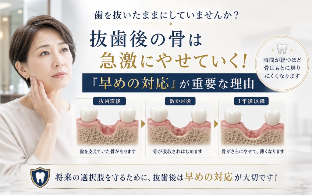 歯を抜いたままにしていませんか?抜歯後の骨は急激にやせていく|【香川県高松市】かみ合わせ専門 吉本歯科医院