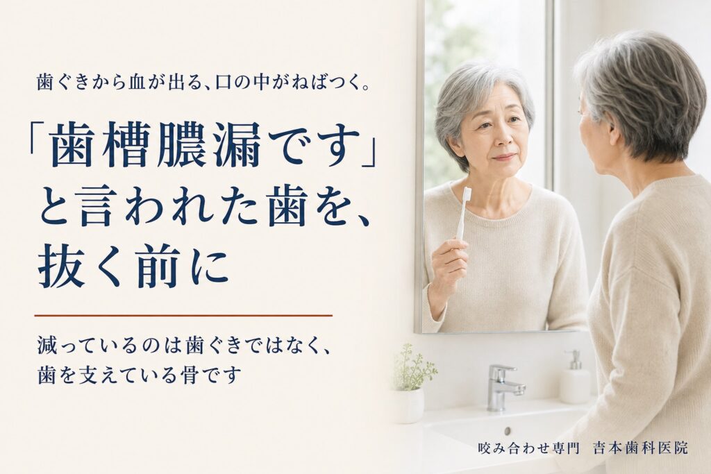 歯ぐきから血が出る、口の中がねばつく。「歯槽膿漏です」と言われた歯を、抜く前に確かめておきたいこと|香川県高松市の咬み合わせ専門歯科 𠮷本歯科医院
