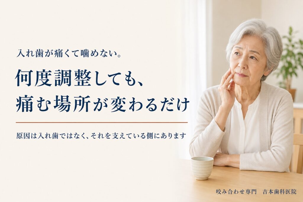 入れ歯が痛くて噛めない。何度調整しても痛む場所が変わるだけ、というときに口の中で起きていること|香川県高松市の咬み合わせ専門歯科 𠮷本歯科医院