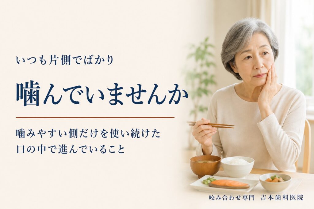 いつも片側でばかり噛んでいませんか。噛みやすい側だけを使い続けた口の中で進んでいること|香川県高松市の咬み合わせ専門歯科 𠮷本歯科医院