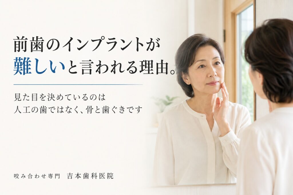 前歯のインプラントは難しいと言われるのはなぜか。見た目を左右するのは人工の歯ではなく、骨と歯ぐきです｜香川県高松市の咬み合わせ専門歯科　𠮷本歯科医院