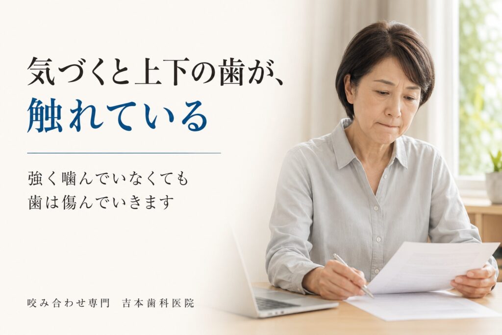 気づくと上下の歯が触れ合っていませんか。強く噛んでいなくても歯を傷めるTCH(歯列接触癖)の話|香川県高松市の咬み合わせ専門歯科 𠮷本歯科医院
