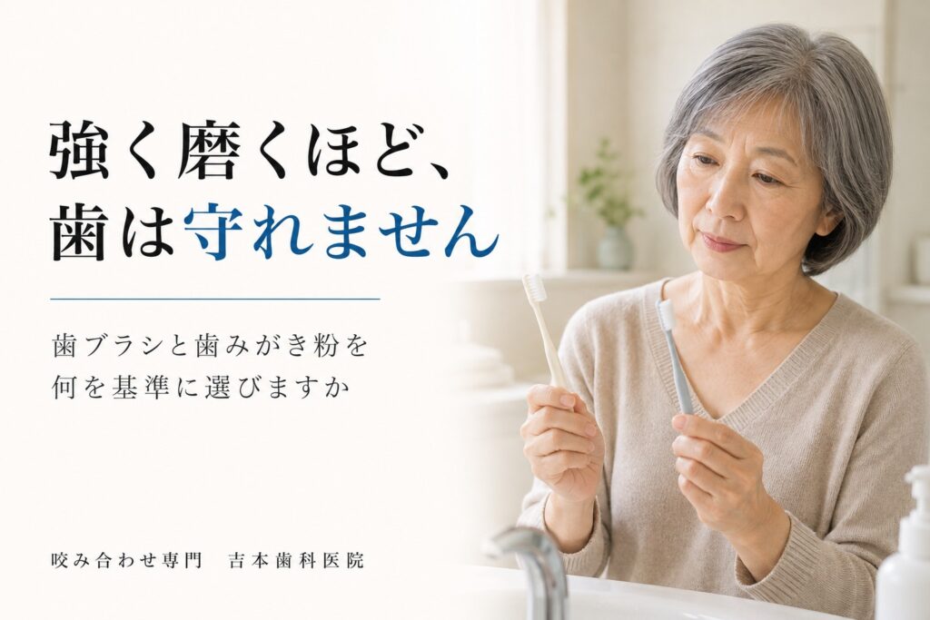 歯ブラシと歯みがき粉、何を基準に選んでいますか。強く磨くほど歯が守れるわけではない理由|香川県高松市の咬み合わせ専門歯科 𠮷本歯科医院