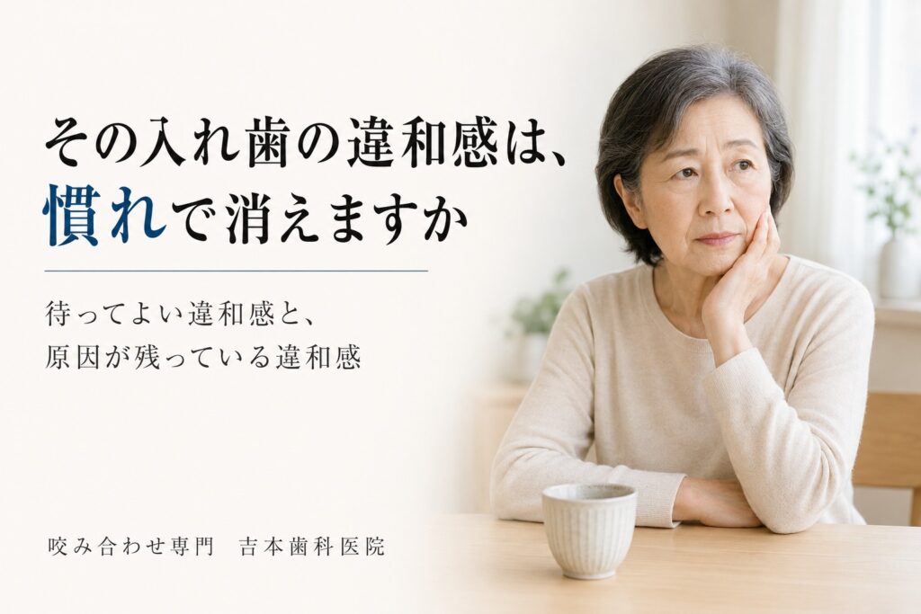 「そのうち慣れます」と言われた新しい入れ歯。慣れを待ってよい違和感と、原因が残っている違和感の見分け方|香川県高松市の咬み合わせ専門歯科 𠮷本歯科医院
