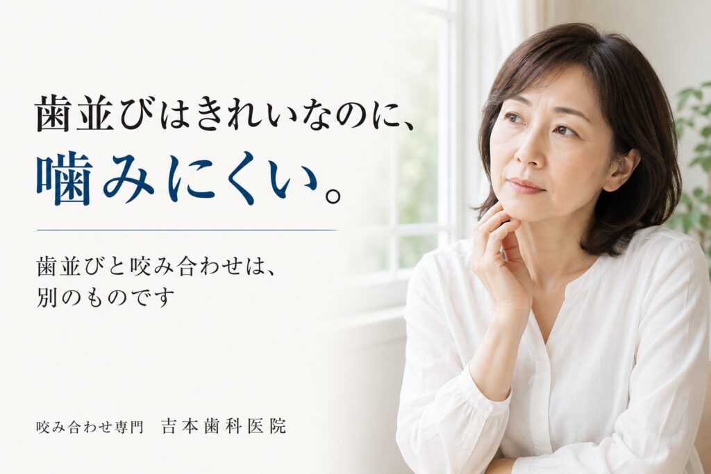 歯並びはきれいなのに、噛みにくい。見た目の歯並びと咬み合わせは別のものだというお話｜香川県高松市の咬み合わせ専門歯科　𠮷本歯科医院