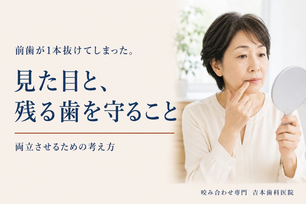 前歯が1本抜けてしまった。見た目と、残っている歯を守ることを両立させるための考え方|香川県高松市の咬み合わせ専門歯科 𠮷本歯科医院
