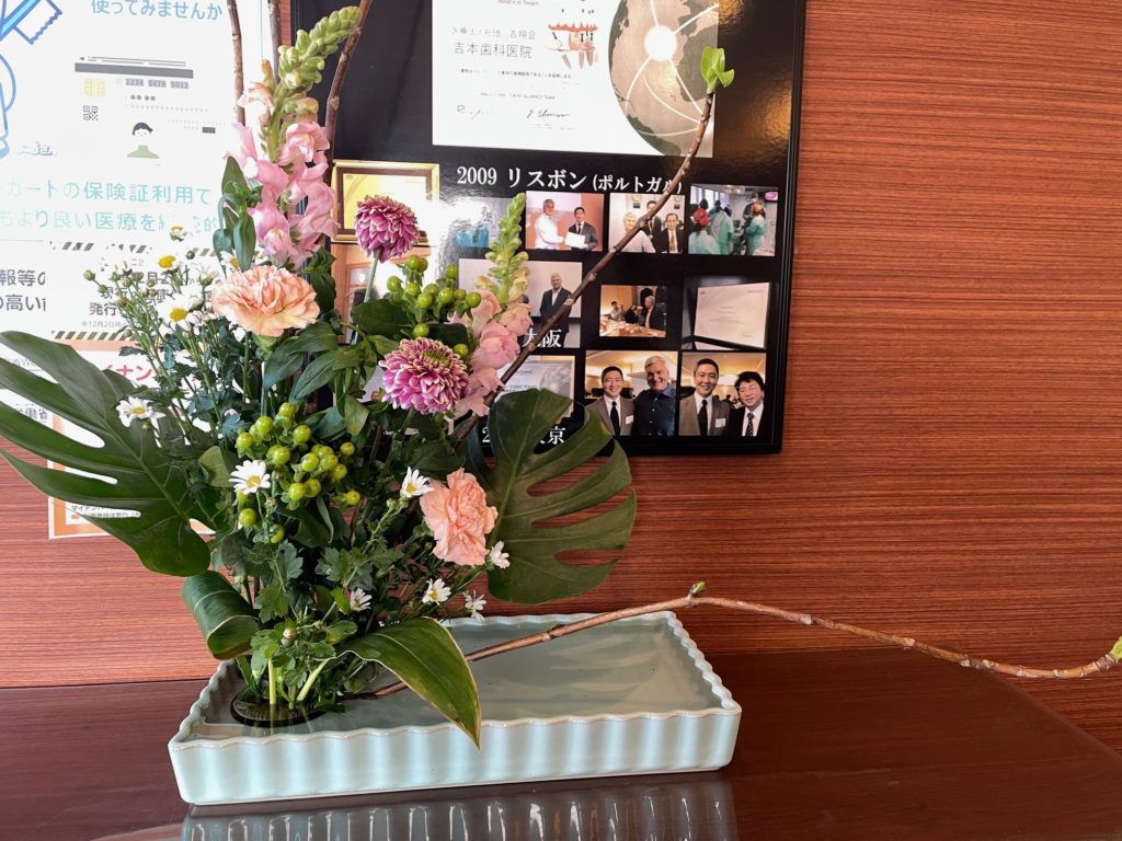 吉本歯科医院の玄関の今週のお花